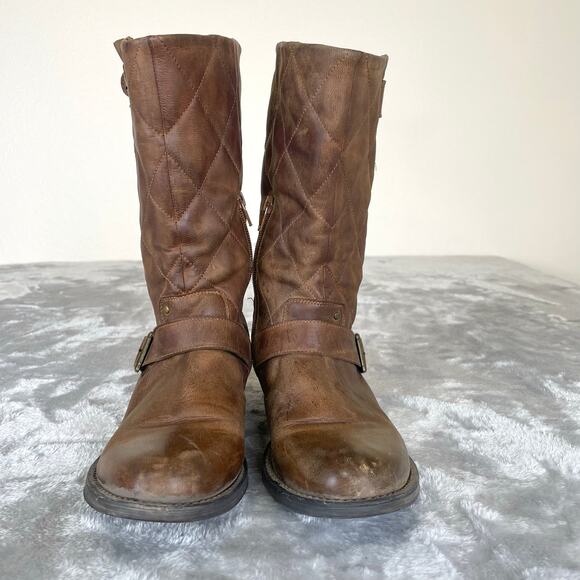 Steve Madden Boots Sz 8.5 Mid Calf Motorcycle Chunky Biker Brown Distressed Boho - Picture 3 of 11